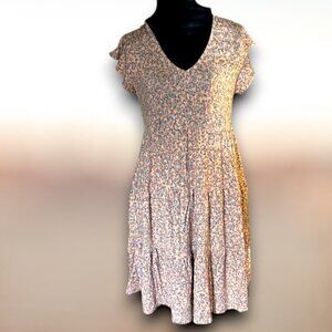 3rd and Malt Peach and Blue Short Sleeve Fit and Flair Floral Mini Dress Large